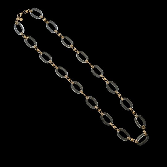 Talbots Gold-Tone Clear Lucite Oval Link Necklace 36" Vintage Inspired - Picture 2 of 5